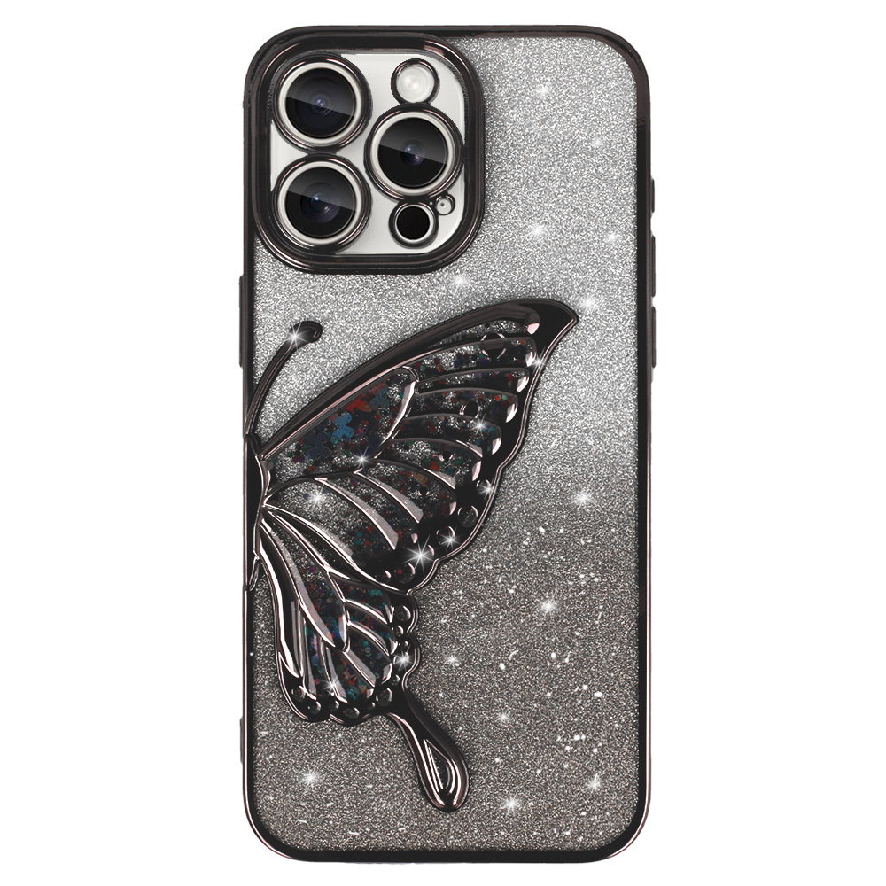Силиконов калъф Butterfly Water за iPhone 16 Pro, Черен