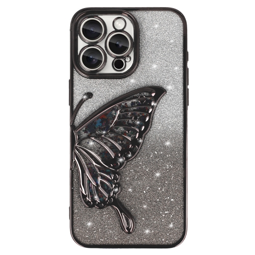 Силиконов калъф Butterfly Water за iPhone 16 Pro, Черен