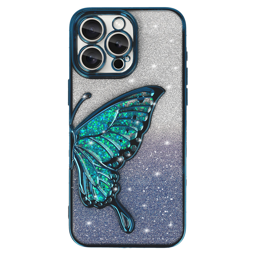 Силиконов калъф Butterfly Water за iPhone 16 Pro Max, Син