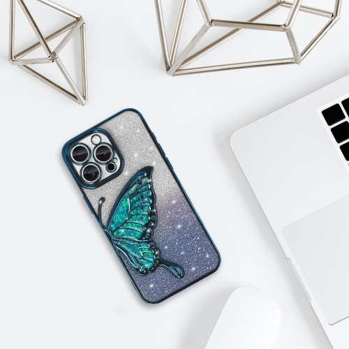 Силиконов калъф Butterfly Water за iPhone 16 Pro Max, Син