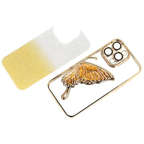 Силиконов калъф Butterfly Water за iPhone 16 Pro Max, Златист