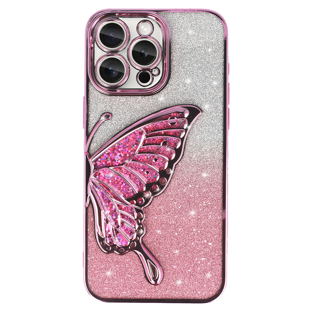 Силиконов калъф Butterfly Water за iPhone 16 Pro, Розов