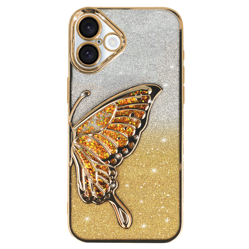 Силиконов калъф Butterfly Water за iPhone 16, Златист