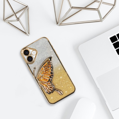 Силиконов калъф Butterfly Water за iPhone 16, Златист