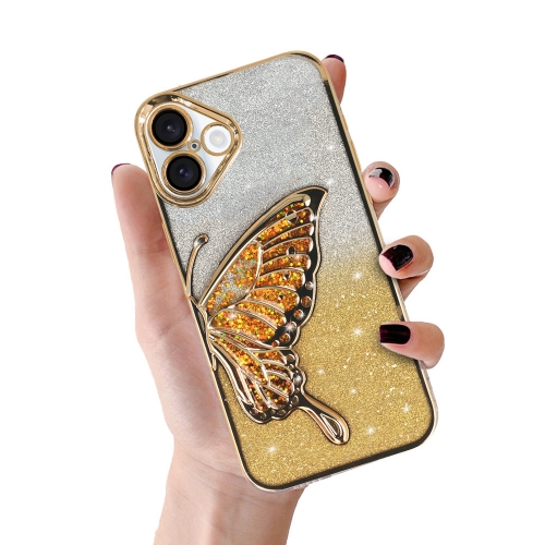 Силиконов калъф Butterfly Water за iPhone 16, Златист