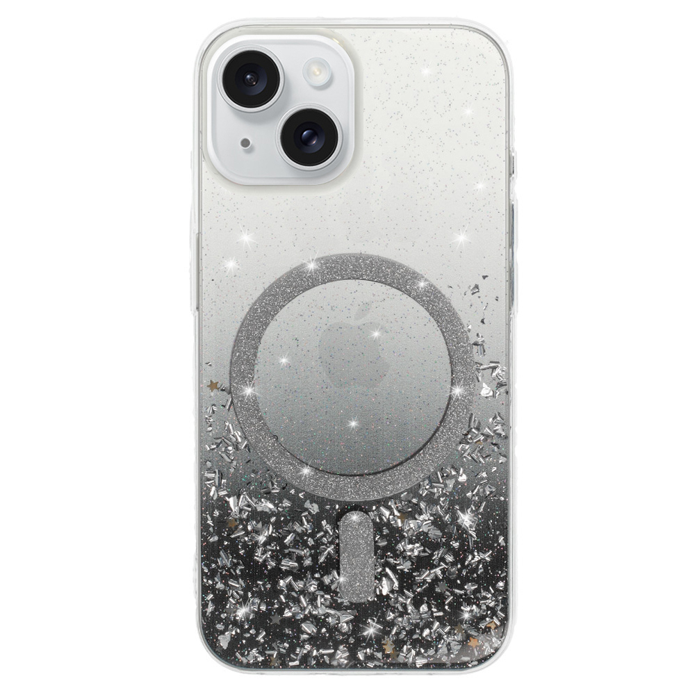 Удароустойчив калъф Moonlite MagSF за iPhone 15, Черен- прозрачен