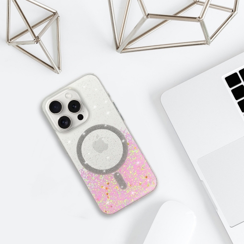 Удароустойчив калъф Moonlite MagSF за iPhone 15 Pro, Розов - прозрачен