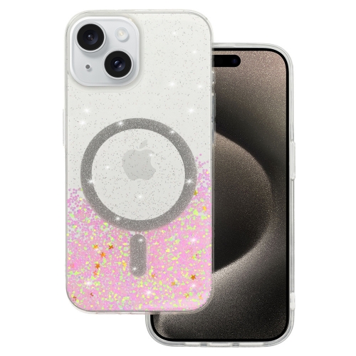 Удароустойчив калъф Moonlite MagSF за iPhone 15, Розов - прозрачен