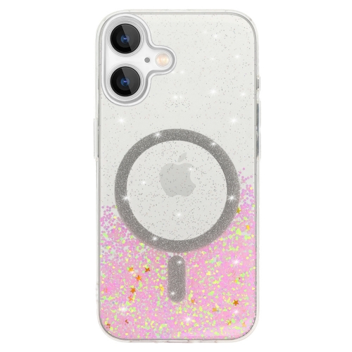 Удароустойчив калъф Moonlite MagSF за iPhone 16 Plus, Розов - прозрачен