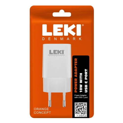 Зарядно 220V Leki, 10W, 1xUSB-C, Бял