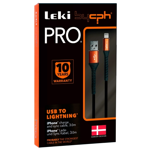 Кабел Leki bycph Pro от USB към Lightning, 3m, Черен
