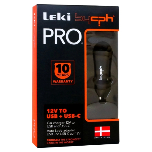Зарядно за кола 12V Leki bycph Pro Car Charger, PD, 1xUSB-A и 1xUSB-C, Черен