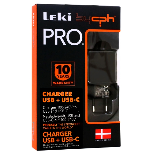 Зарядно 220V Leki bycph Pro 20W, 1xUSB, 1xUSB-C, Черен