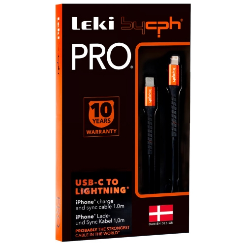 Кабел Leki bycph Pro от USB-C към Lightning, 1m, Черен