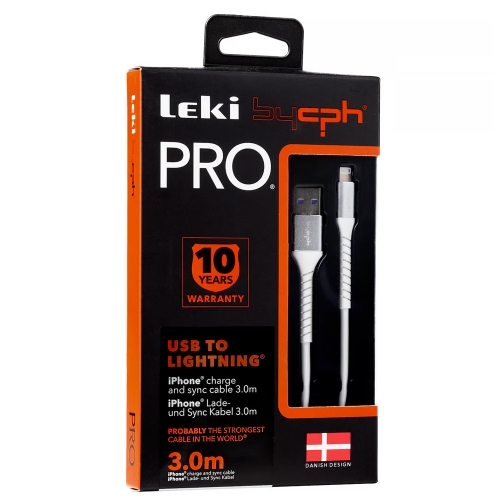 Кабел Leki bycph Pro от USB към Lightning, 3m, Бял