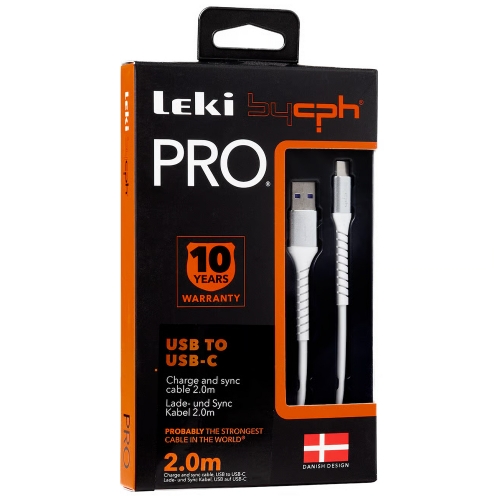 Кабел Leki bycph Pro от USB към USB-C, 2m, Бял
