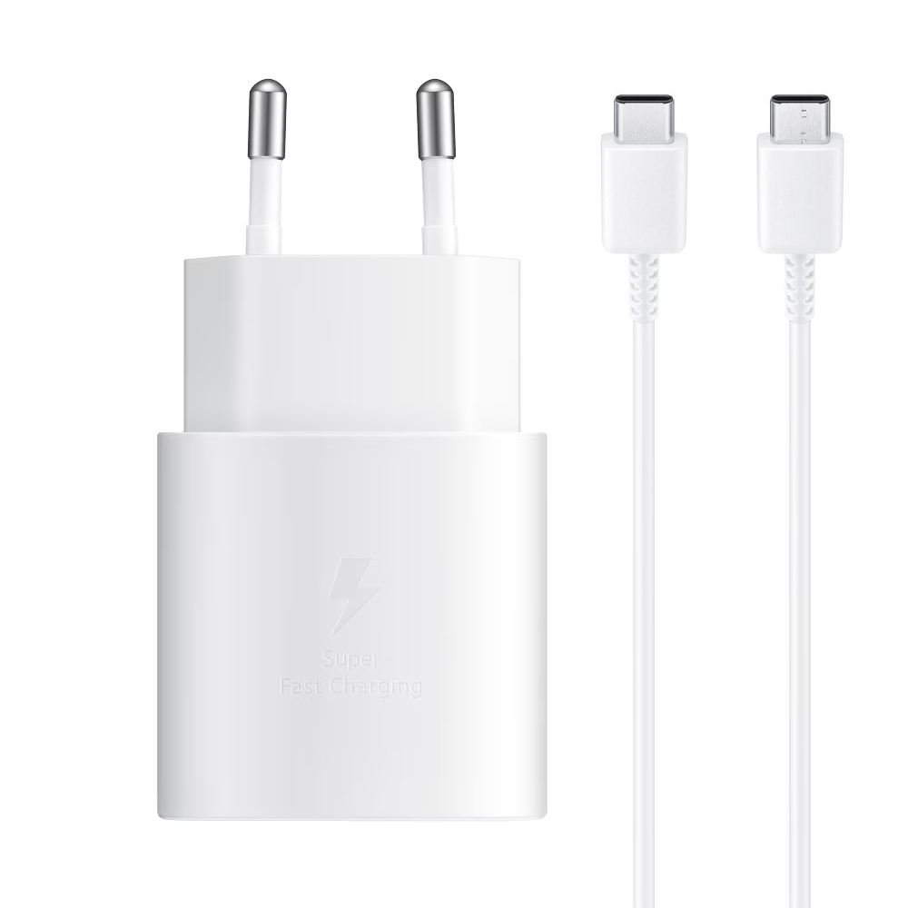 Зарядно SAMSUNG EP-TA800EWE 25W, с кабел EP-DA905BWE USB-C към USB-C, Бял, bulk