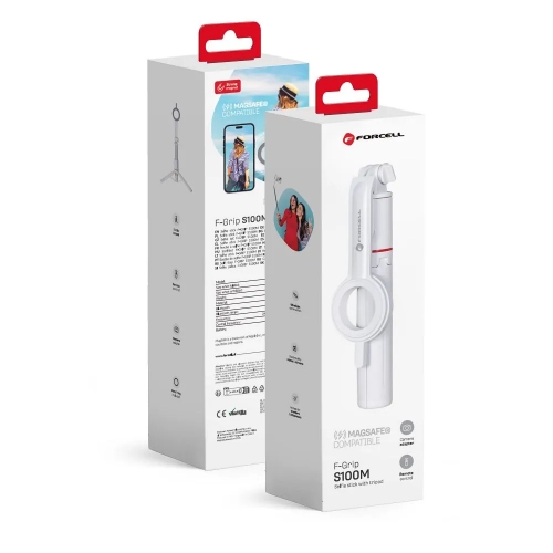 Селфи Стик Forcell F-Grip MagSelfie S100M, wireless control, Бял