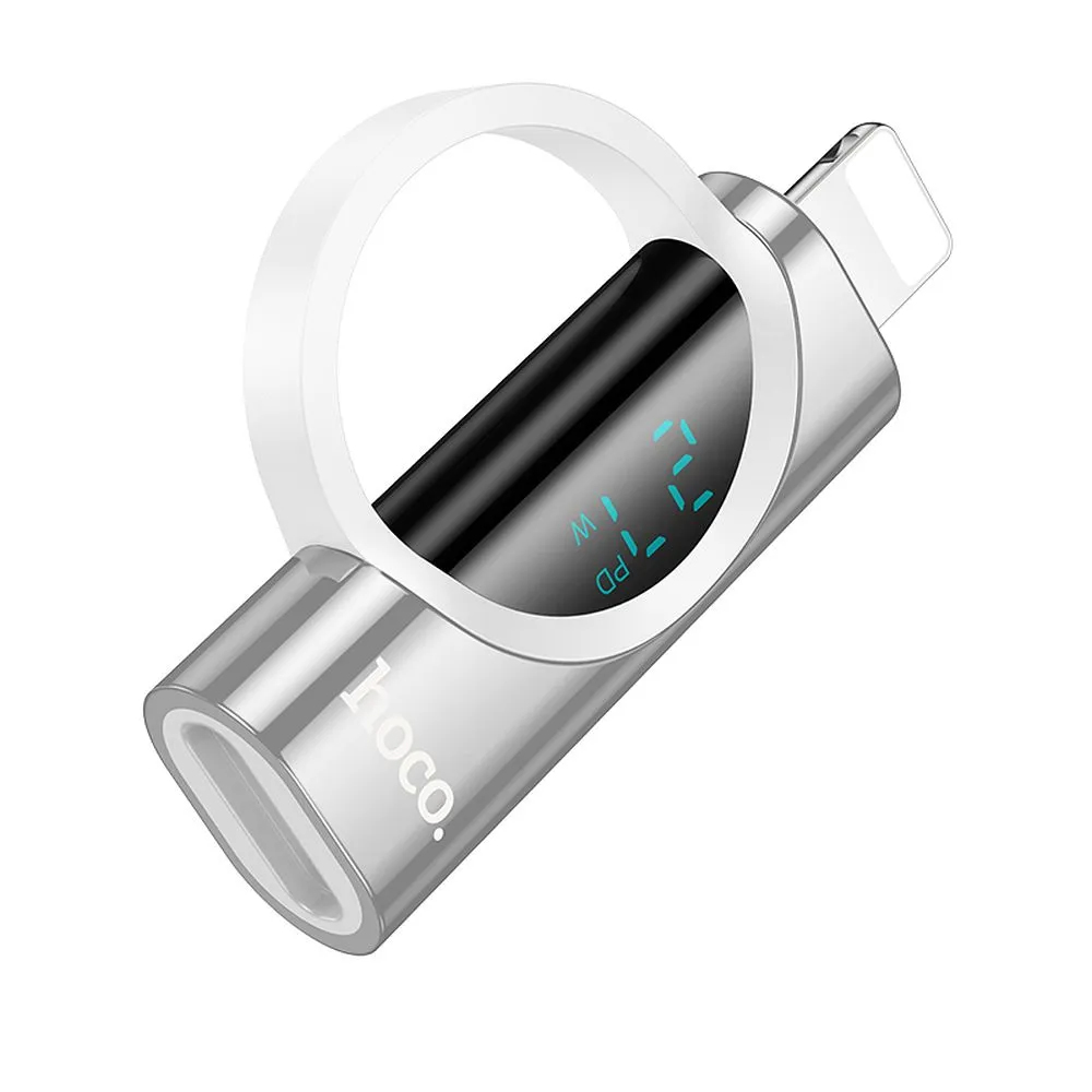 Адаптер HOCO UA32B  Lightning (male) to USB C (female), wint digital display, 2.4A, 27W, Сребрист