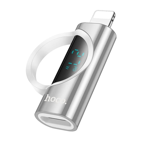 Адаптер HOCO UA32B  Lightning (male) to USB C (female), wint digital display, 2.4A, 27W, Сребрист