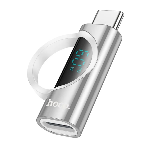 Адаптер HOCO UA32A Type C (male) to Type C (female), wint digital display, 3A, 60W, Сребрист
