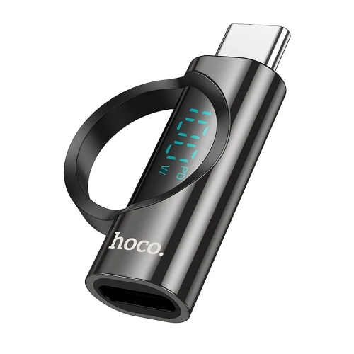 Адаптер HOCO UA32 Type C (male) to Type C (female), wint digital display, 5A, 100W, Черен