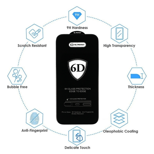 Стъклен протектор 6D Pro Full Glue за iPhone 16 Pro Max, Черен