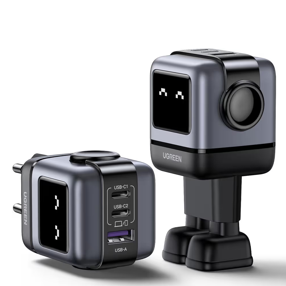 Зарядно устройство UGREEN CD361 Robot, 2xUSB-C,1xUSB A, 65W, Сив