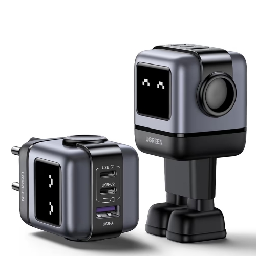 Зарядно устройство UGREEN CD361 Robot, 2xUSB-C,1xUSB A, 65W, Сив