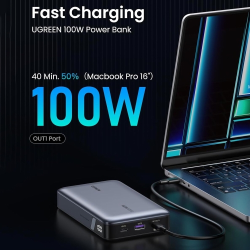 Външна батерия UGREEN PB720, 20 000mAh, Fast Charge, 100W, Черен