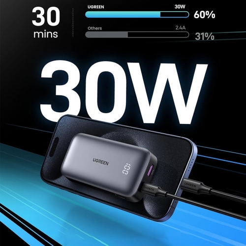 Външна батерия UGREEN PB502 Mini, 10 000mAh, Fast Charge, 30W, Сив