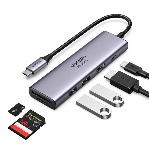 Мултифункционален адаптер UGREEN CM511, 6 в 1 HDMI / USB A / SD / PD