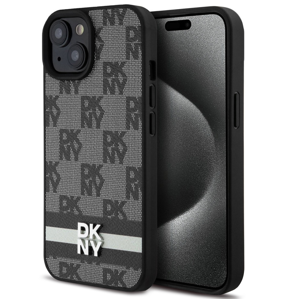 Калъф DKNY за iPhone 15, PU Leather Checkered Pattern and Stripe Case, DKHCP15SPCPTSSK