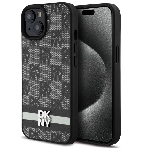 Калъф DKNY за iPhone 15, PU Leather Checkered Pattern and Stripe Case, DKHCP15SPCPTSSK
