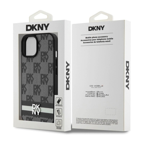 Калъф DKNY за iPhone 15, PU Leather Checkered Pattern and Stripe Case, DKHCP15SPCPTSSK