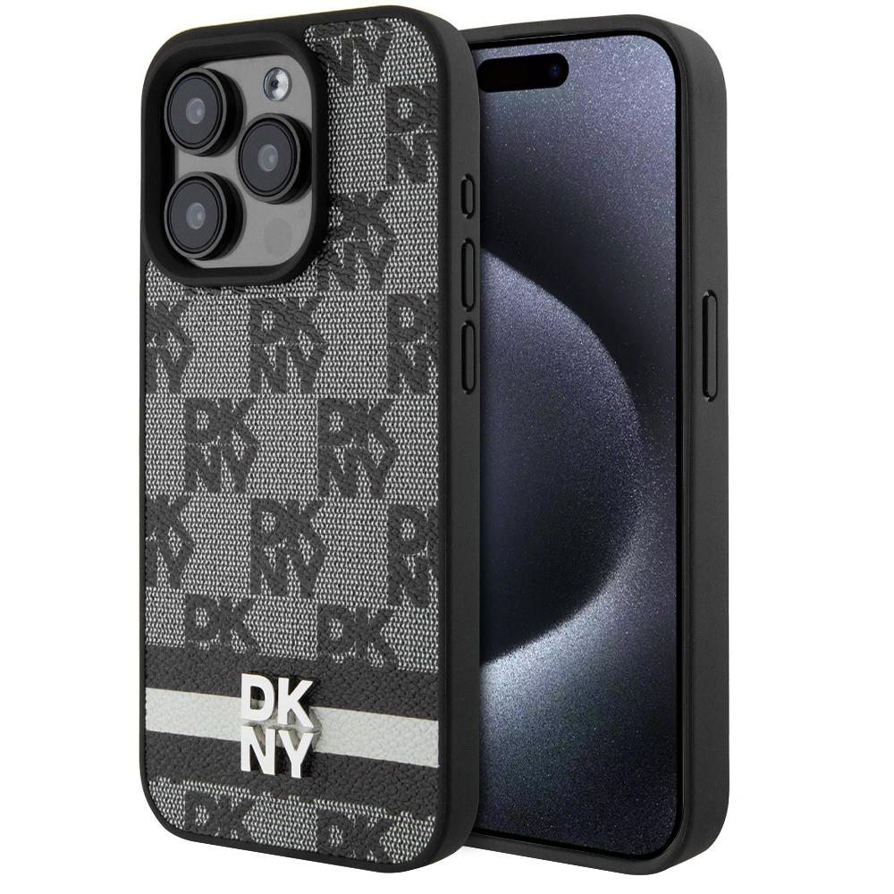 Калъф DKNY за iPhone 15 Pro, PU Leather Checkered Pattern and Stripe Case, DKHCP15LPCPTSSK