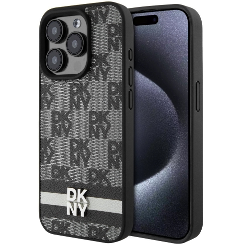Калъф DKNY за iPhone 15 Pro, PU Leather Checkered Pattern and Stripe Case, DKHCP15LPCPTSSK