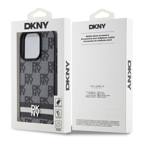Калъф DKNY за iPhone 15 Pro, PU Leather Checkered Pattern and Stripe Case, DKHCP15LPCPTSSK