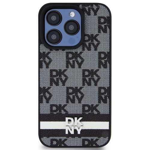 Гръб DKNY за iPhone 15 Pro Max, PU Leather Checkered Pattern and Stripe Case, DKHCP15XPCPTSSK
