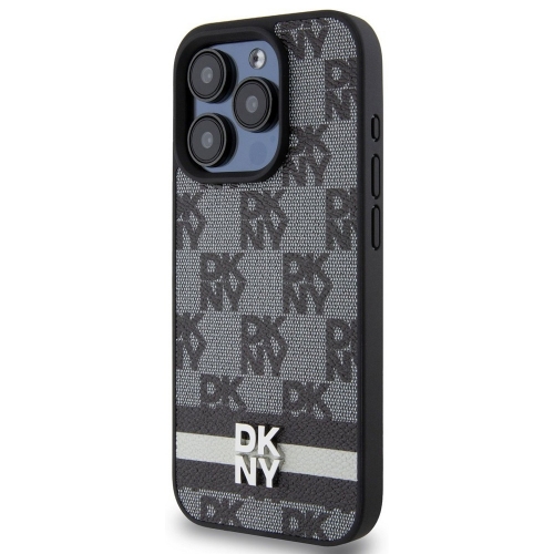 Гръб DKNY за iPhone 15 Pro Max, PU Leather Checkered Pattern and Stripe Case, DKHCP15XPCPTSSK