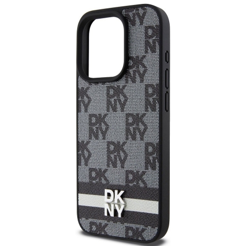Гръб DKNY за iPhone 15 Pro Max, PU Leather Checkered Pattern and Stripe Case, DKHCP15XPCPTSSK