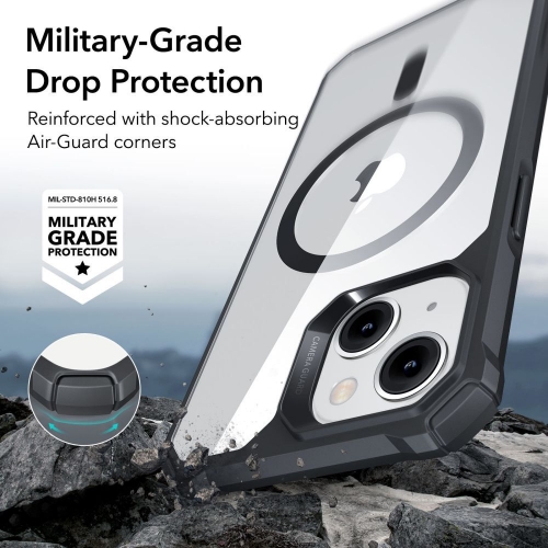 Удароустойчив калъф ESR Air Armor Halolock MagSafe за iPhone 15 Plus / 14 Plus, черен - прозрачен