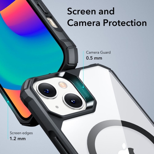 Удароустойчив калъф ESR Air Armor Halolock MagSafe за iPhone 15 Plus / 14 Plus, черен - прозрачен