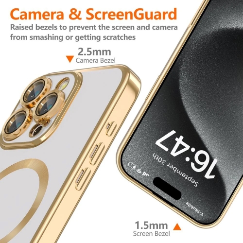 Силиконов калъф TECH-PROTECT Magflex MagSafe за iPhone 16 Pro Max, прозрачен - златист