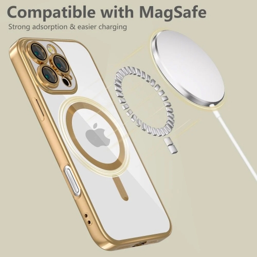 Силиконов калъф TECH-PROTECT Magflex MagSafe за iPhone 16 Pro Max, прозрачен - златист
