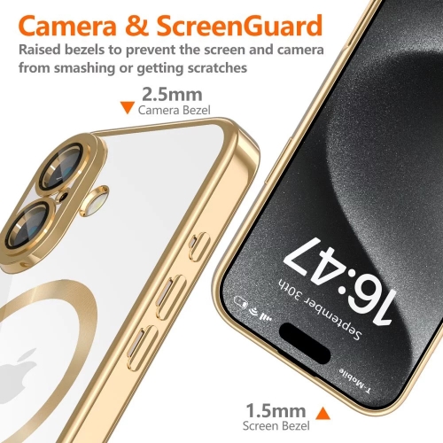 Силиконов калъф TECH-PROTECT Magflex MagSafe за iPhone 16, прозрачен - златист