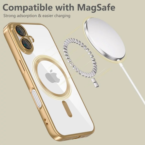 Силиконов калъф TECH-PROTECT Magflex MagSafe за iPhone 16, прозрачен - златист