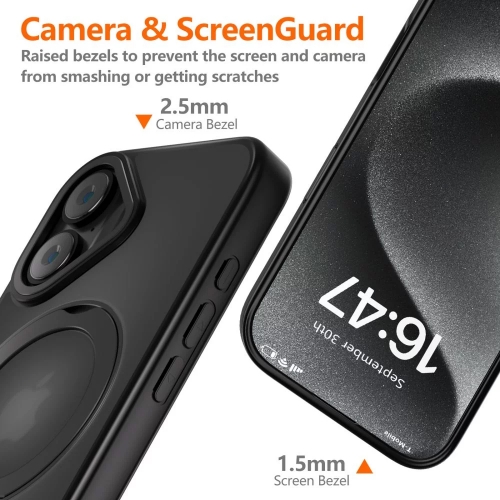 Удароустойчив калъф Tech-Protect Magring MagSafe за iPhone 16, Черен