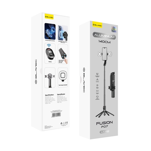 Селфи стик и трипод Blavec Fusion P07, Magsafe, 2 лампи, 1.4 m, SSFP07-MTR2LB14, Черен