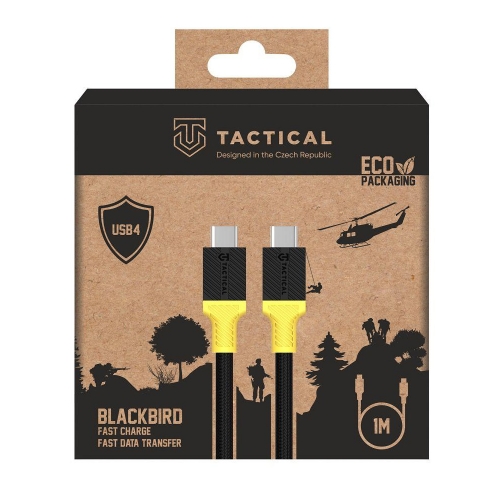 Кабел Tactical BlackBird USB4, от USB-C към USB-C, 1m, 240W, Черен-жълт